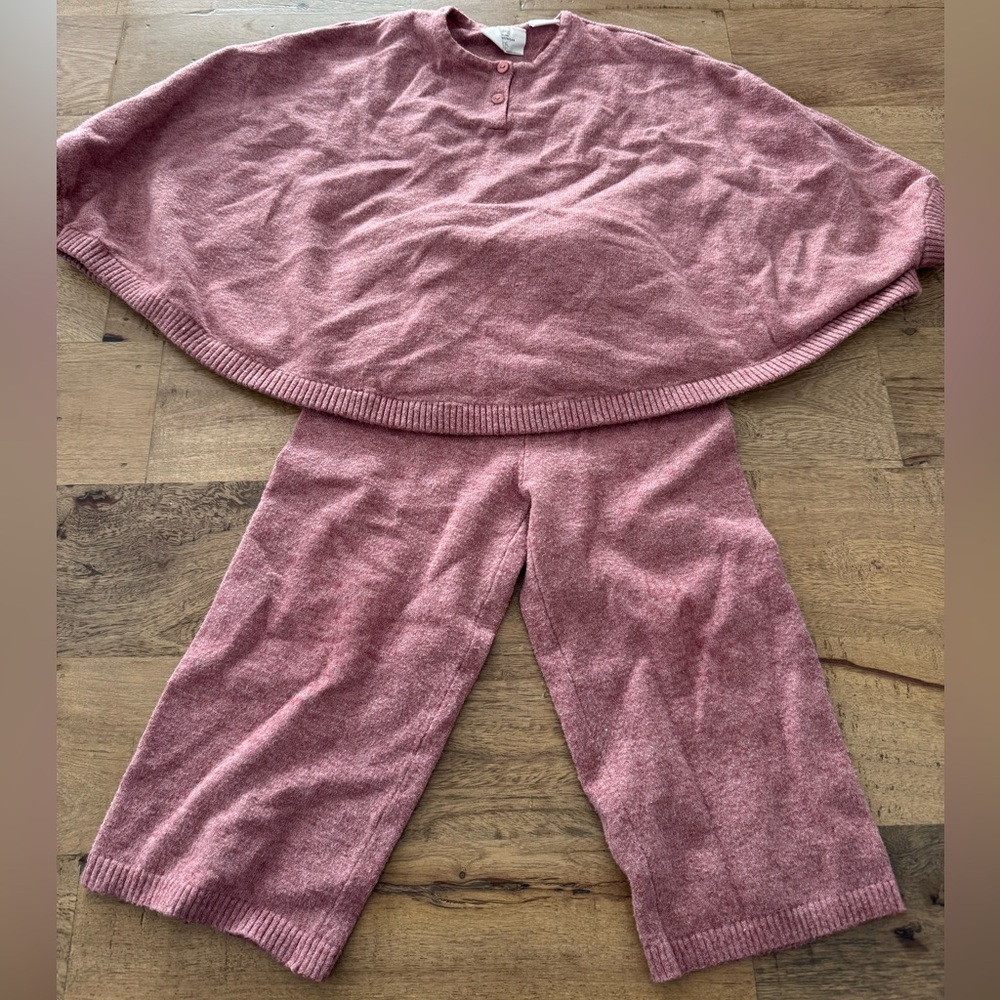 Zara Pink Knit Poncho and wide leg Pants Set size 3-4 years matching coord